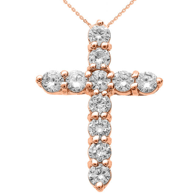 14K Gold Round Diamond Cross Necklace, view 3