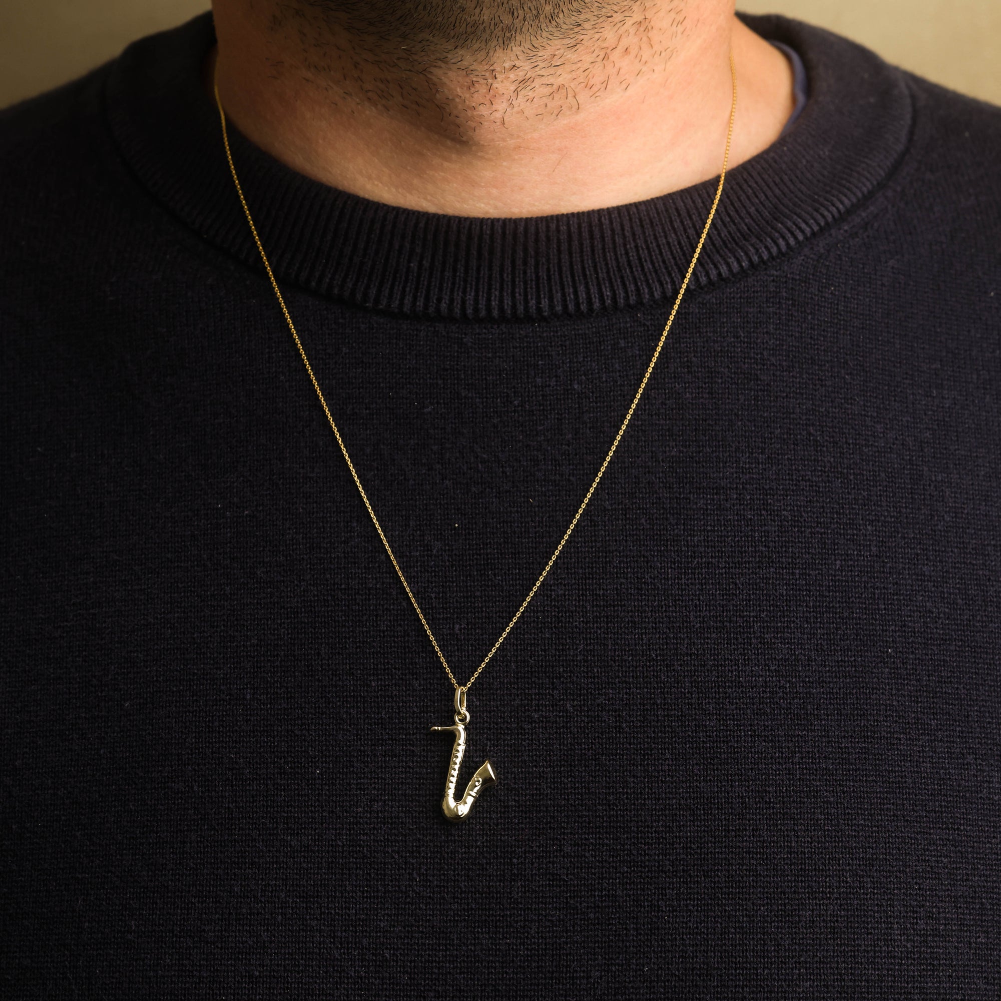 14K Gold Saxophone Music Pendant Necklace, view 3