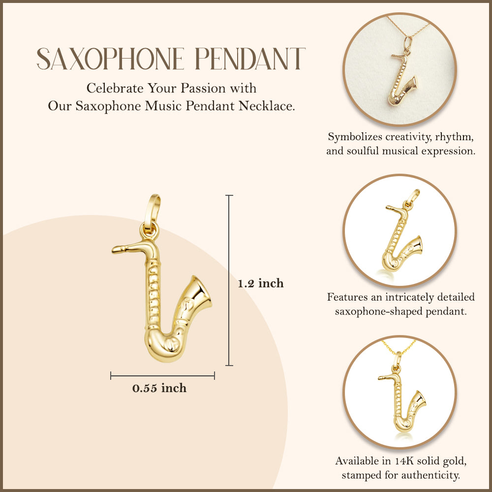 14K Gold Saxophone Music Pendant Necklace, view 4