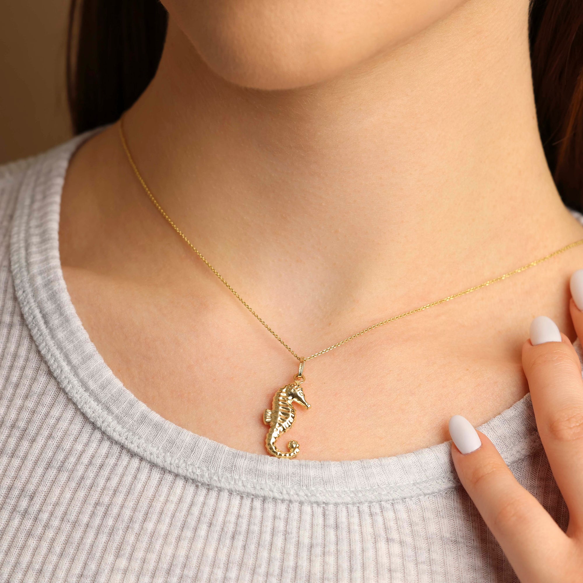 14K Gold Seahorse Necklace, view 2