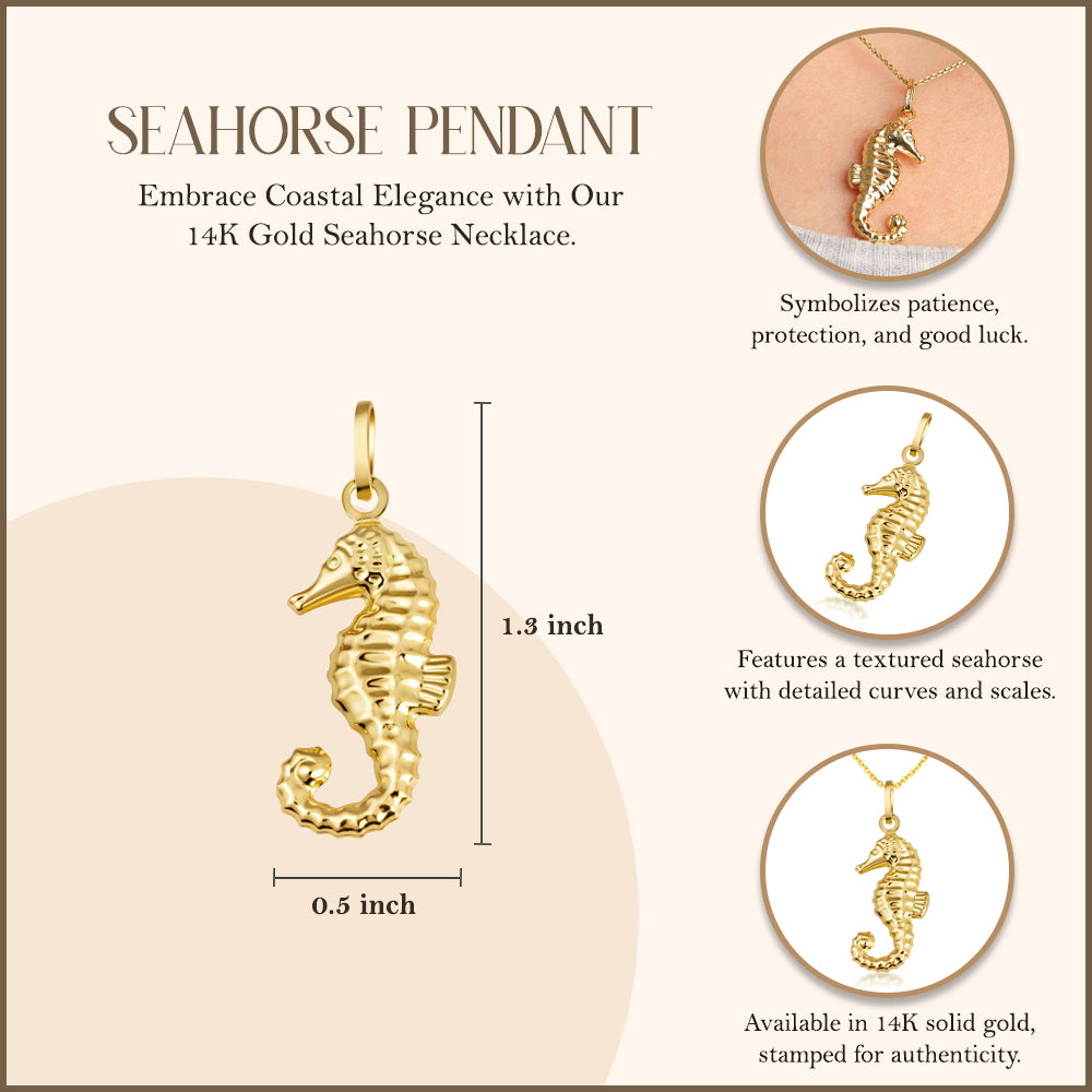14K Gold Seahorse Necklace, view 3
