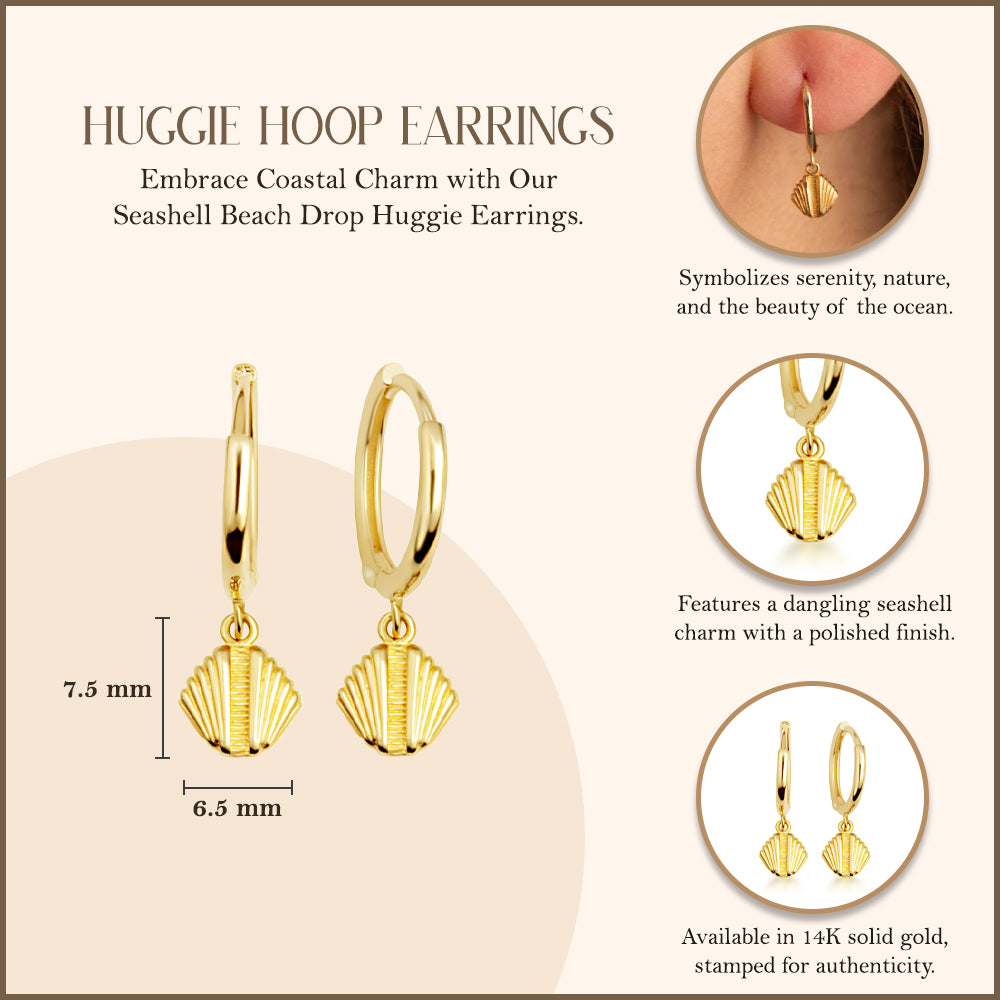 14K Gold Seashell Earrings, view 3