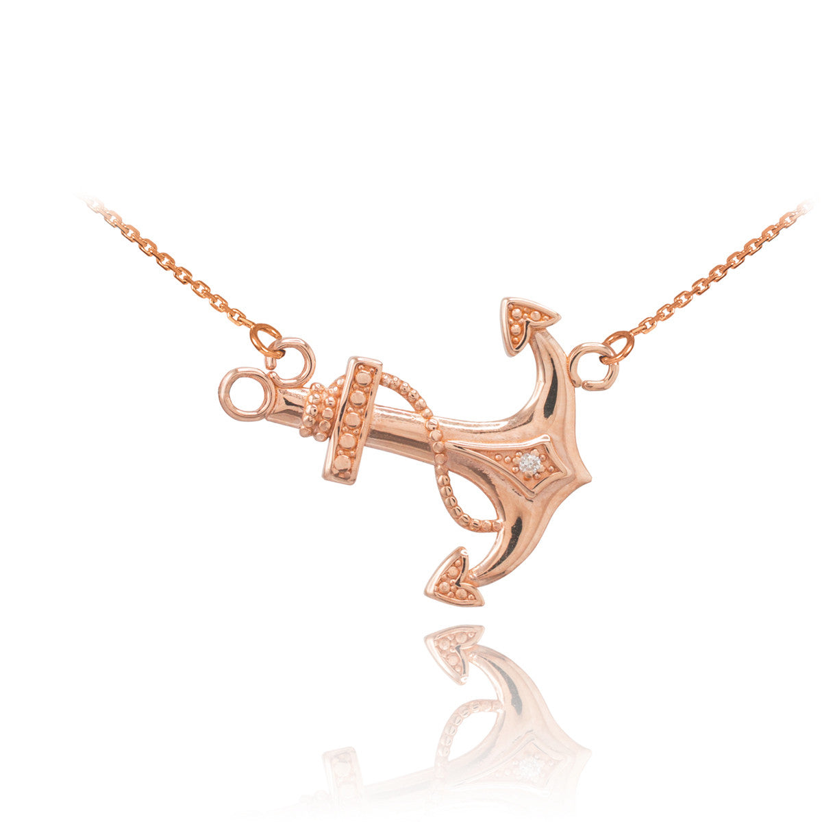 14K Gold Sideways Anchor Diamond Necklace, view 2