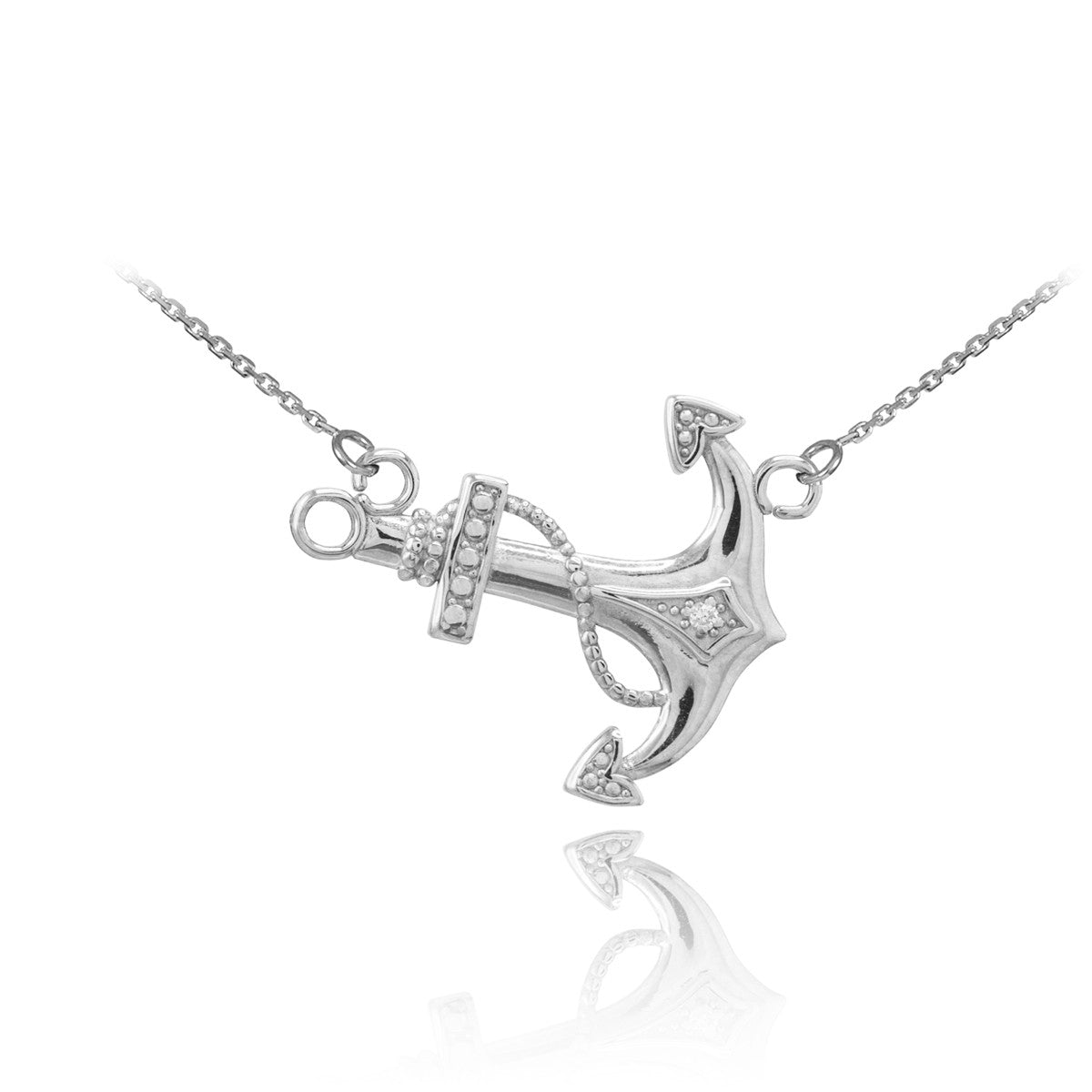 14K Gold Sideways Anchor Diamond Necklace, view 3