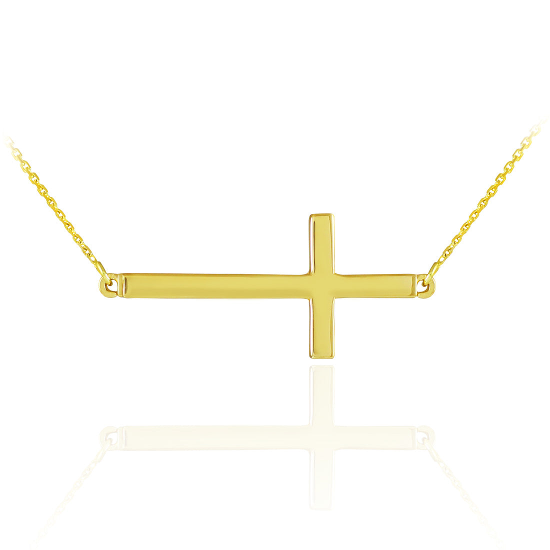 14K Gold Sideways Cross Faith Pendant Necklace