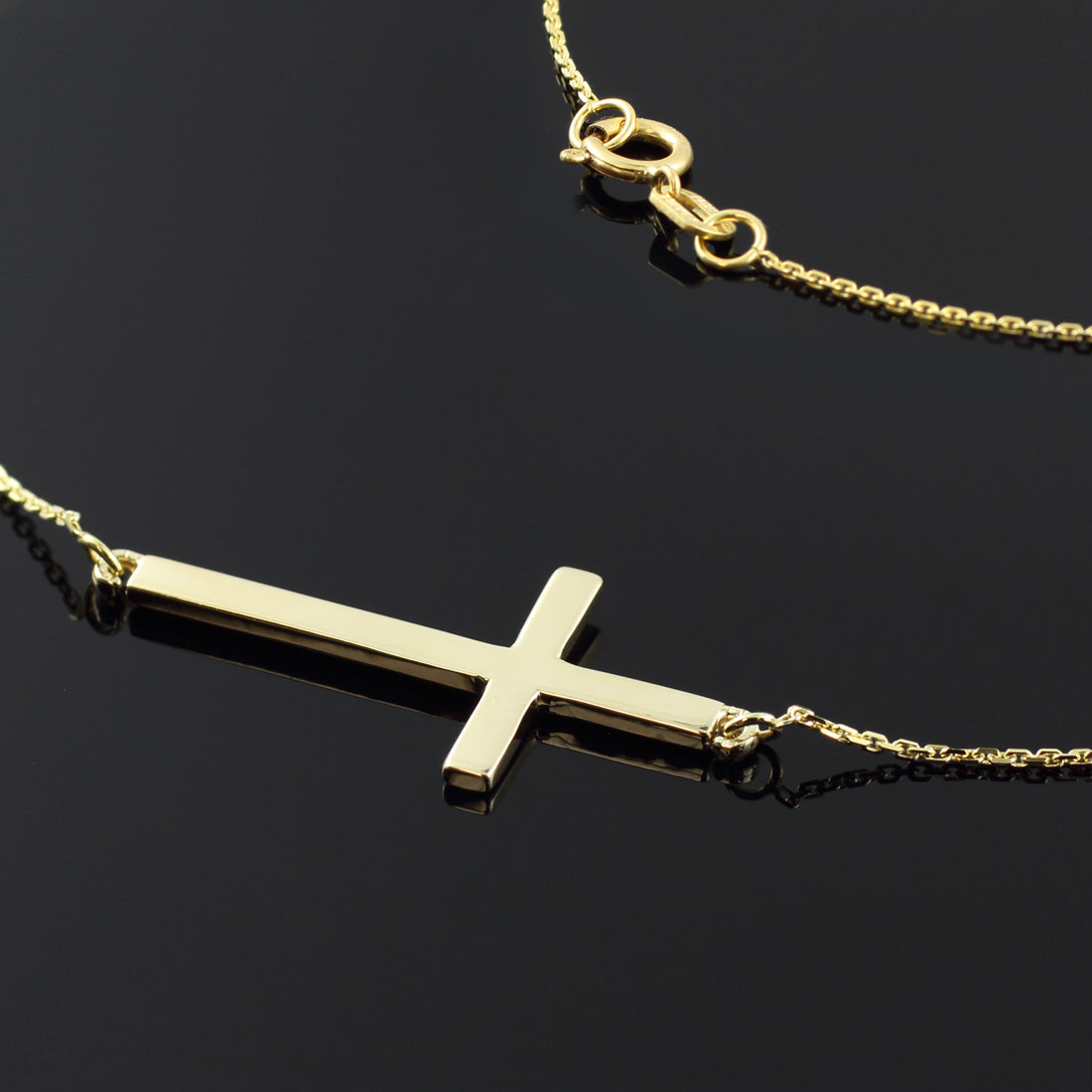 14K Gold Sideways Cross Faith Pendant Necklace, view 2
