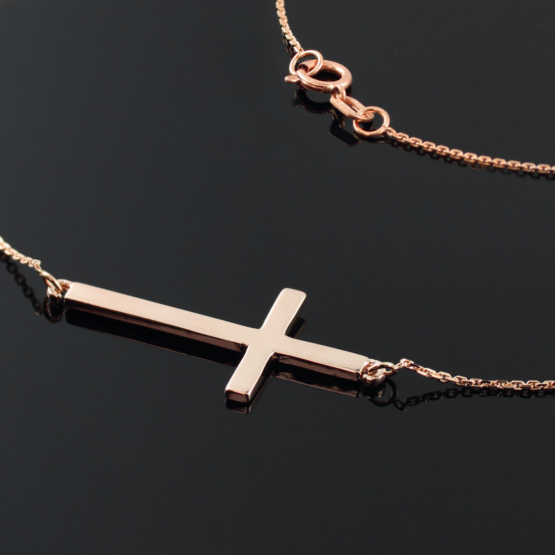 14K Gold Sideways Cross Faith Pendant Necklace, view 4