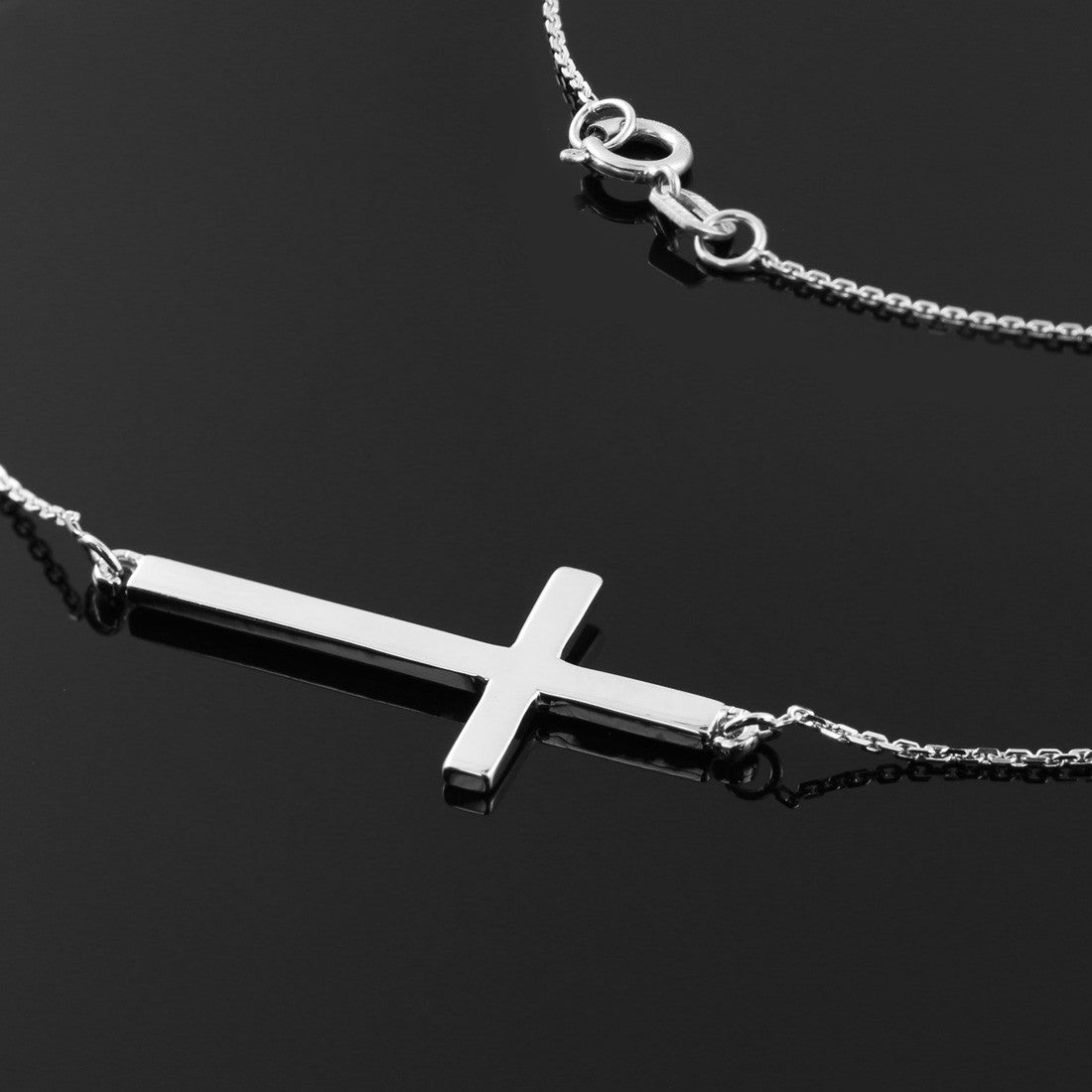 14K Gold Sideways Cross Faith Pendant Necklace, view 6