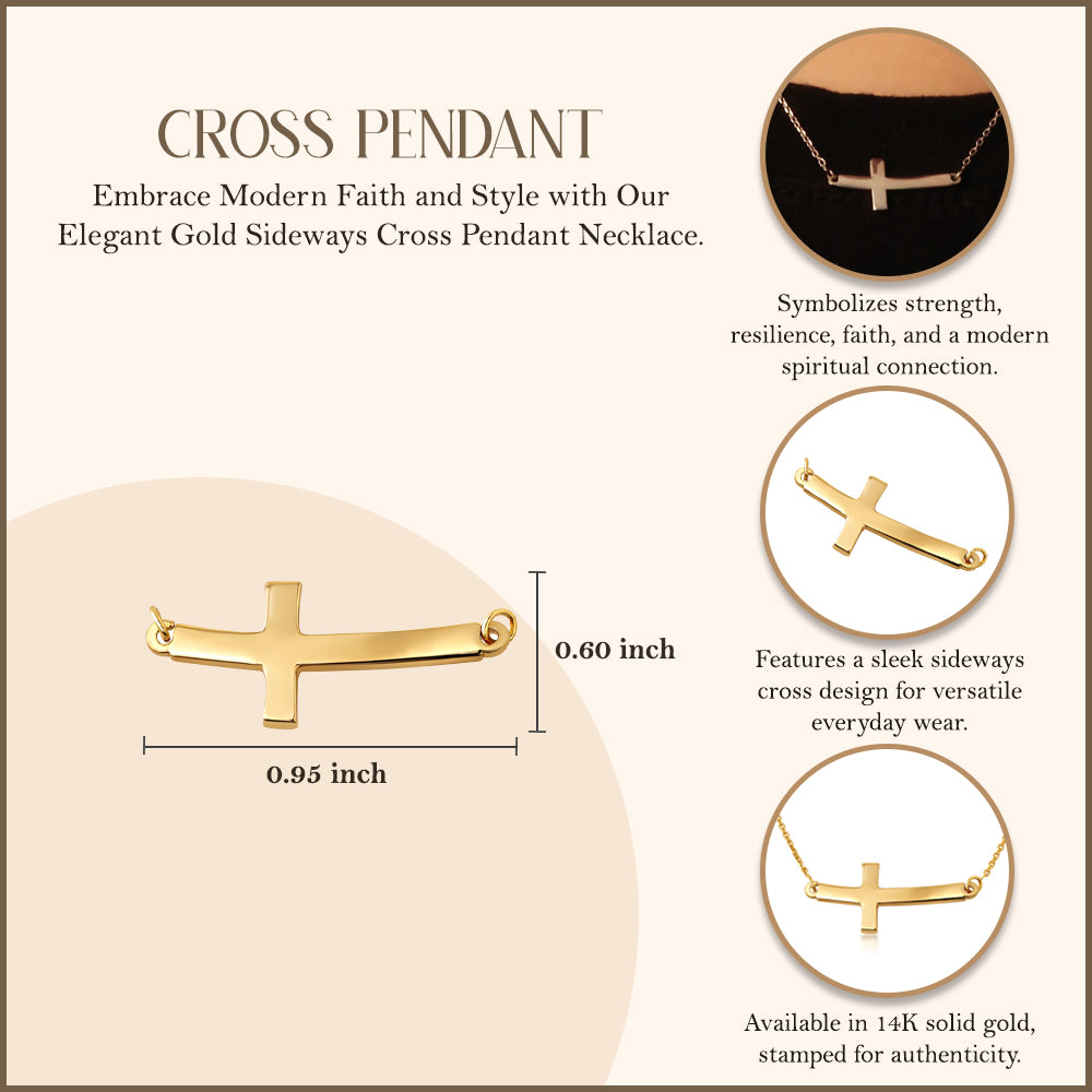 14K Gold Sideways Cross Pendant Necklace, view 3