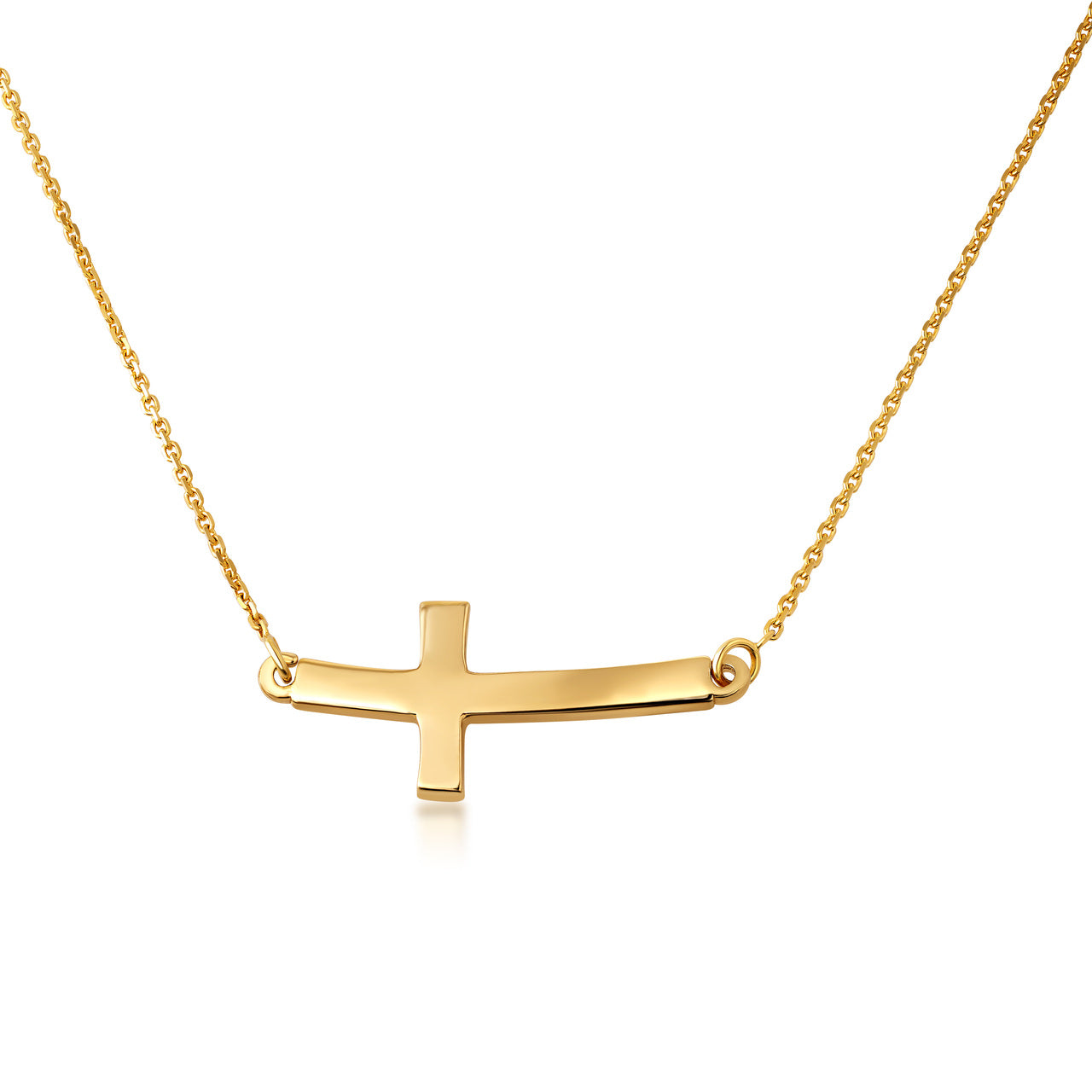 14K Gold Sideways Cross Pendant Necklace, view 4