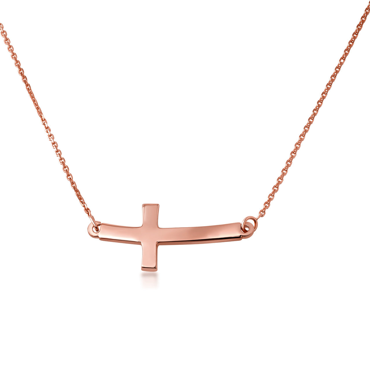 14K Gold Sideways Cross Pendant Necklace, view 5