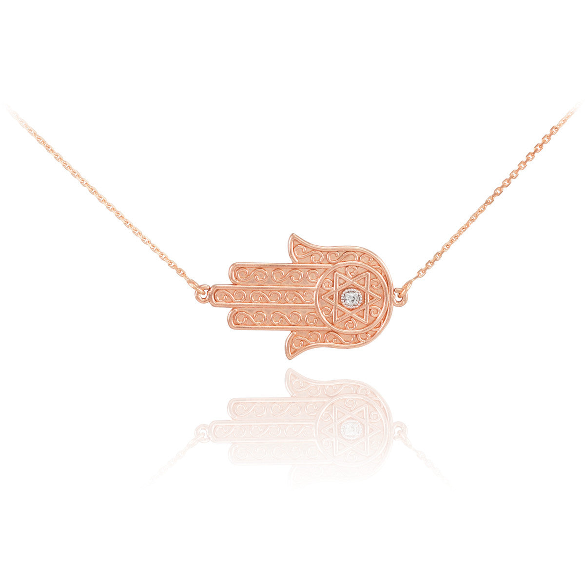 14K Gold Sideways Hamsa Hand Diamond Necklace, view 3