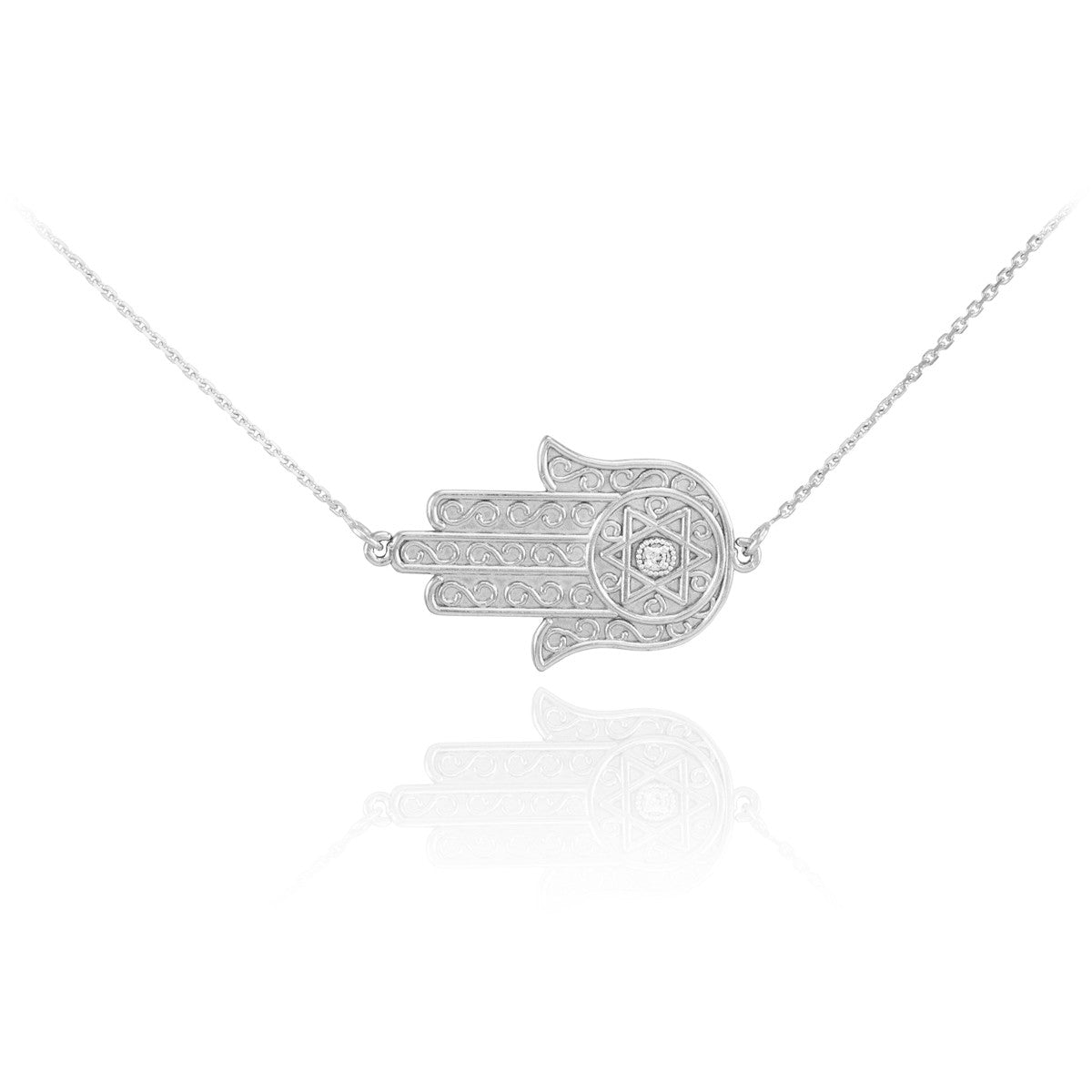14K Gold Sideways Hamsa Hand Diamond Necklace, view 5