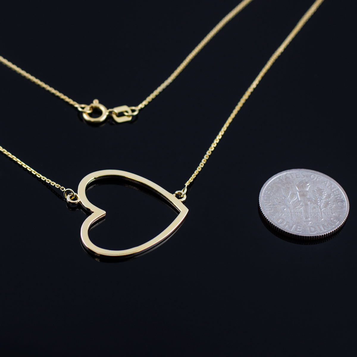 14K Gold Sideways Open Heart Necklace, view 3