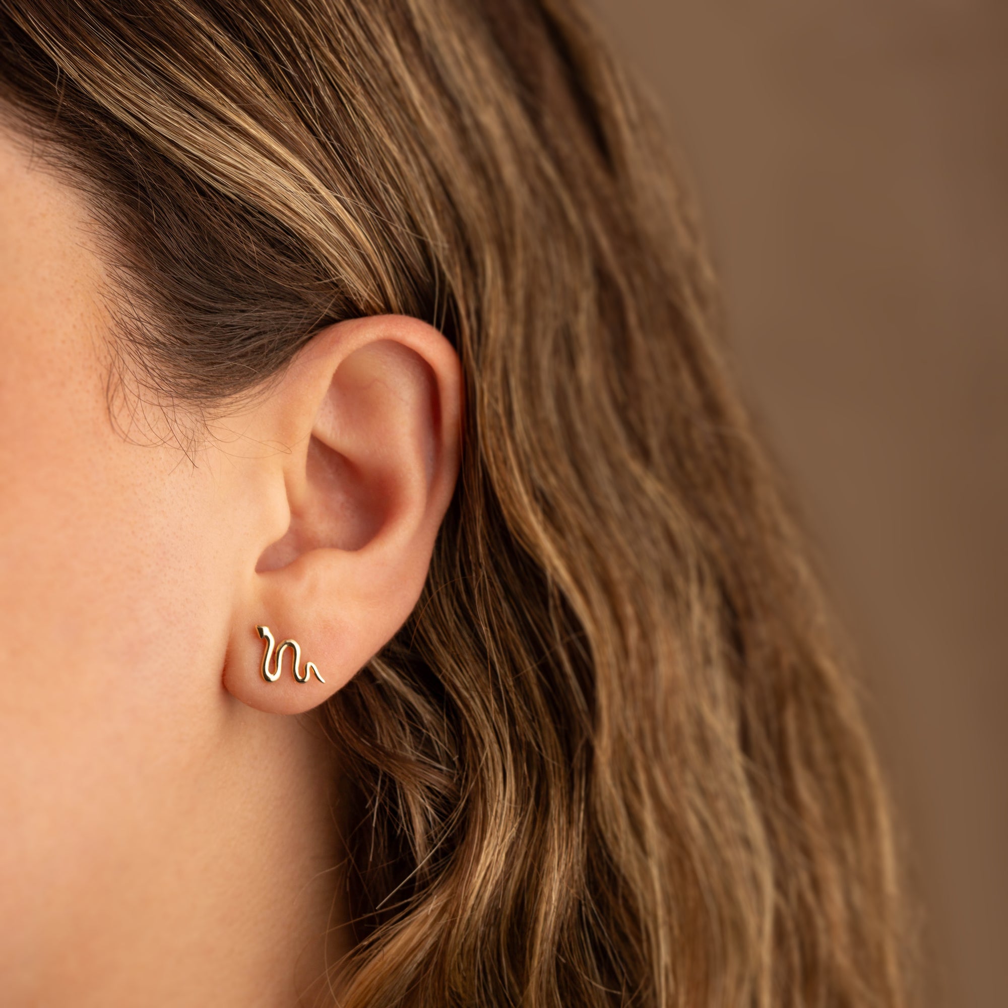 14K Gold Snake Earrings, view 2