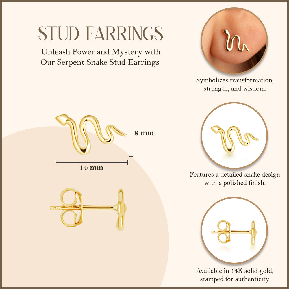 14K Gold Snake Earrings, view 3