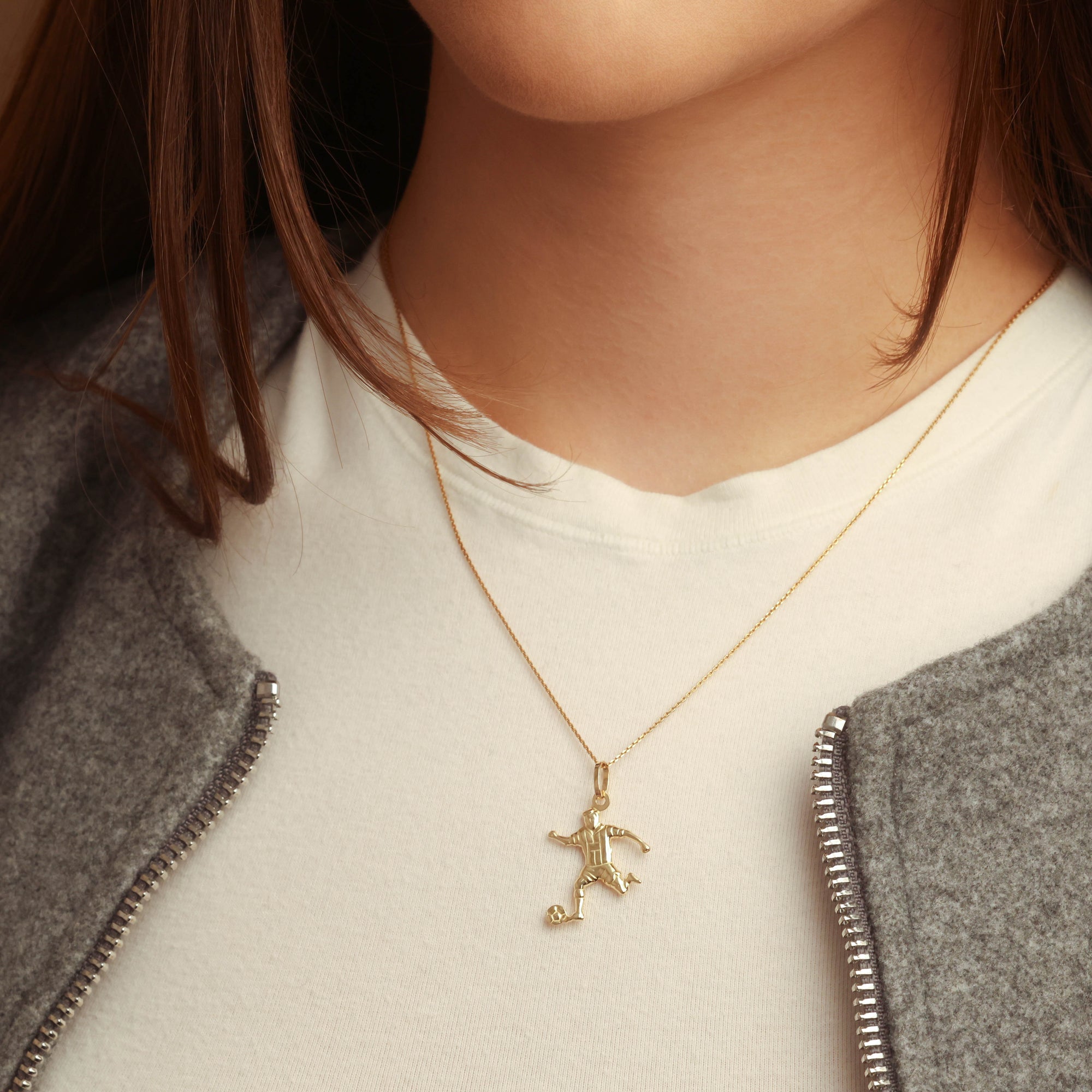 14K Gold Soccer Player Sports Pendant Necklace, view 3