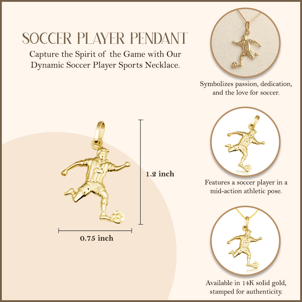 14K Gold Soccer Player Sports Pendant Necklace, view 4