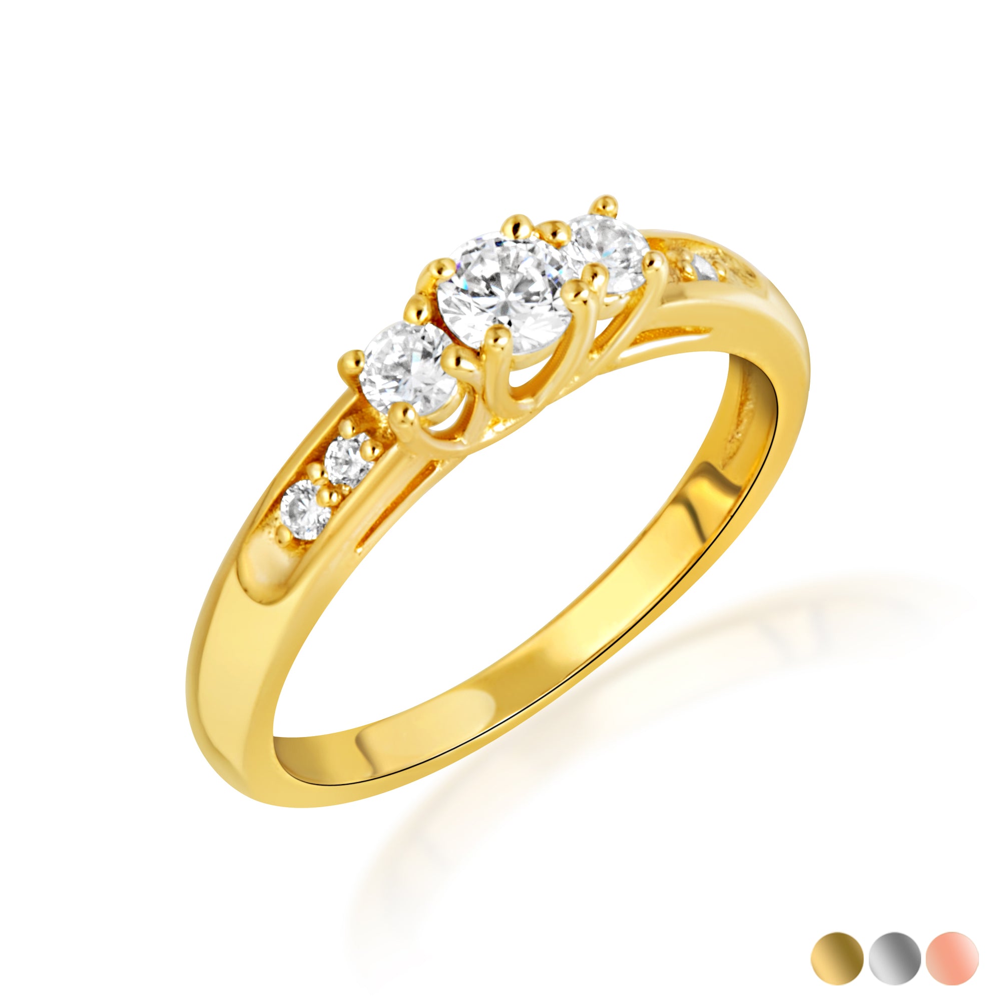 14K Gold Solitaire Lab-Grown Triple Set Diamond Engagement Band Ring