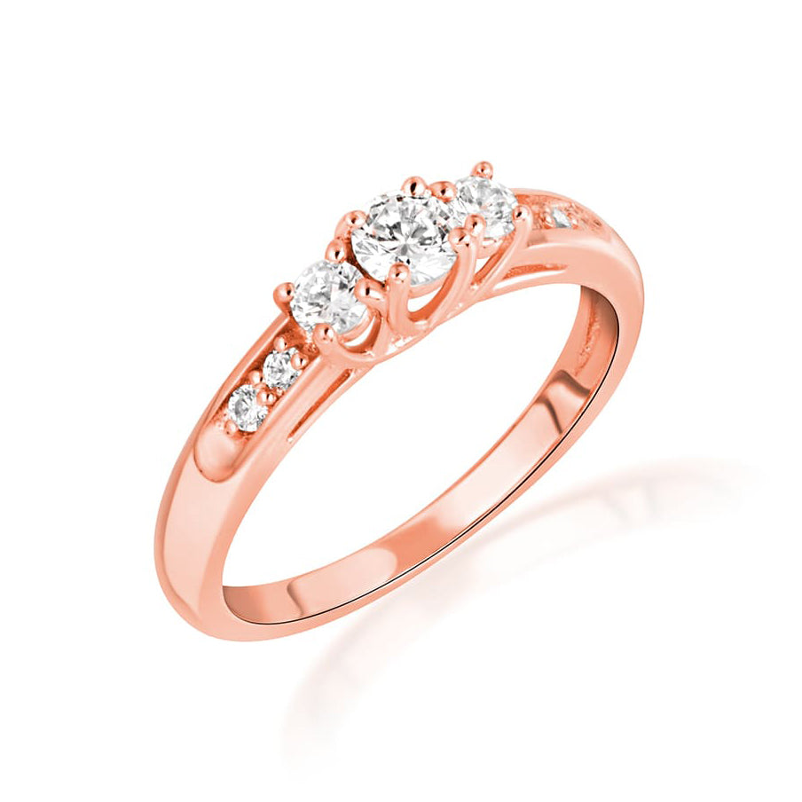 14K Gold Solitaire Lab-Grown Triple Set Diamond Engagement Band Ring, view 4