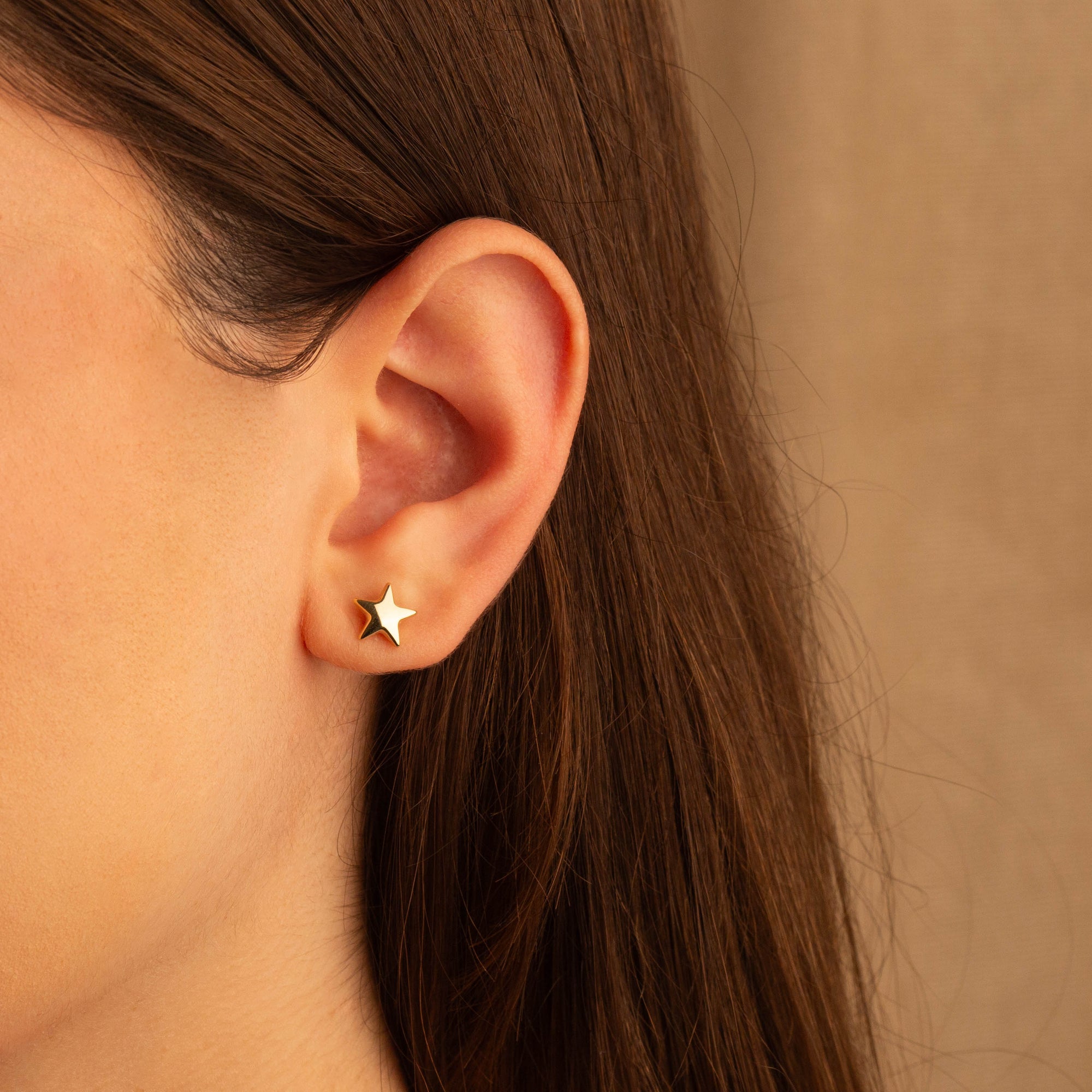 14K Gold Star Stud Earrings, view 2