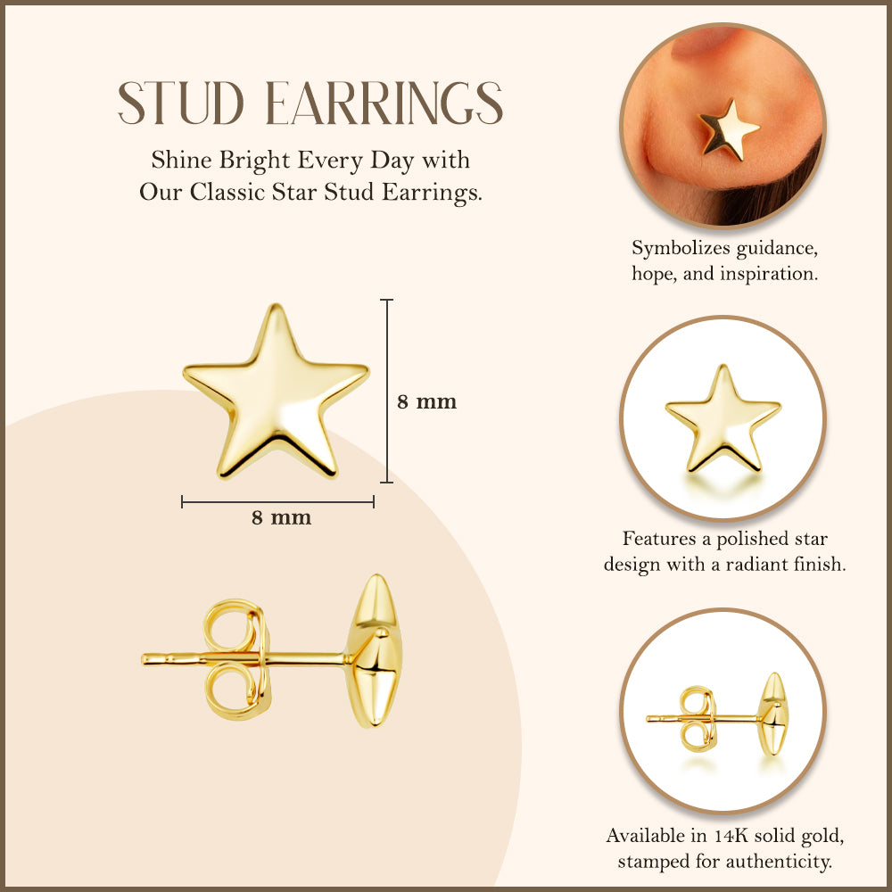 14K Gold Star Stud Earrings, view 3