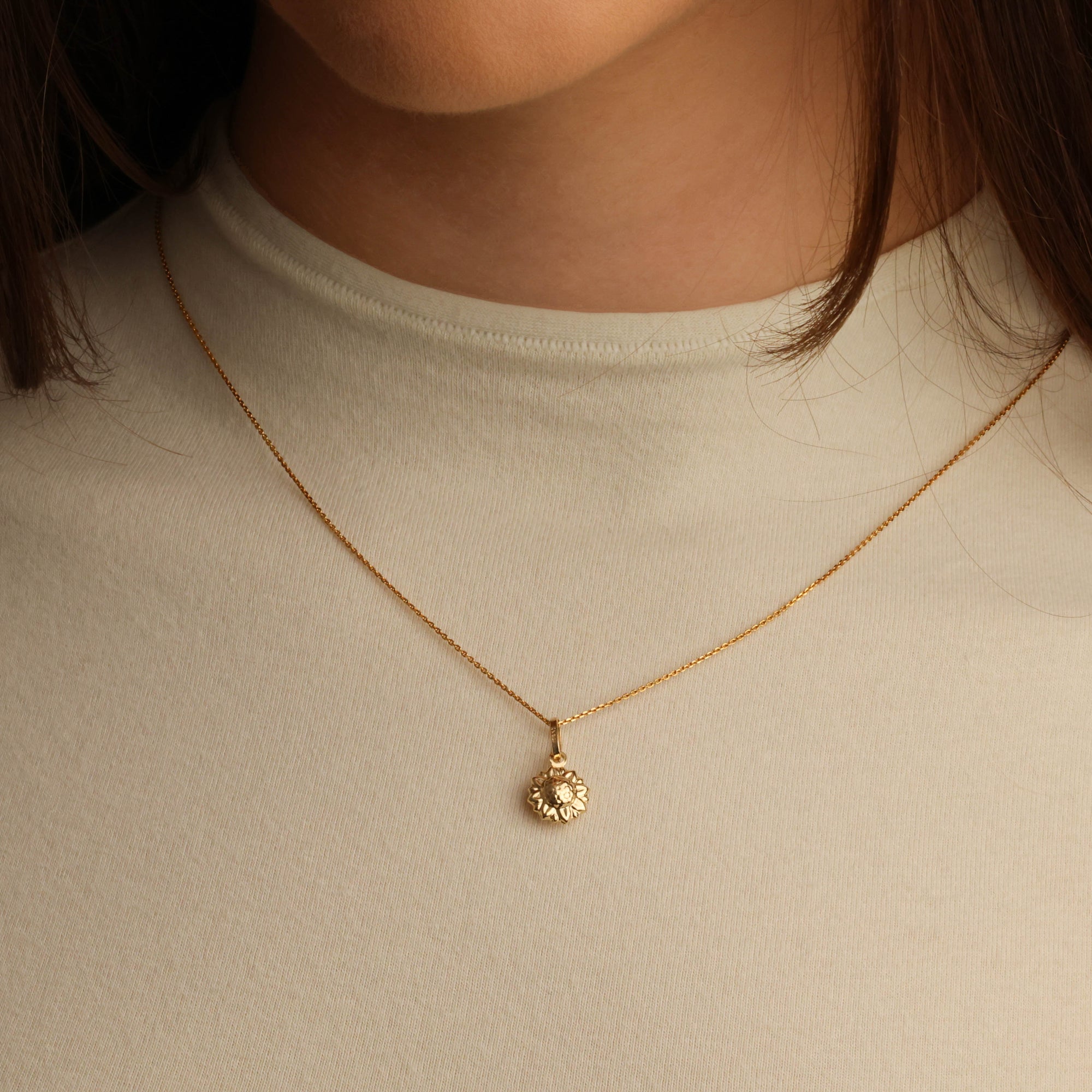 14K Gold Sunflower Pendant Necklace, view 2