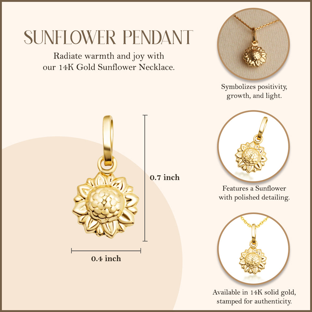 14K Gold Sunflower Pendant Necklace, view 3