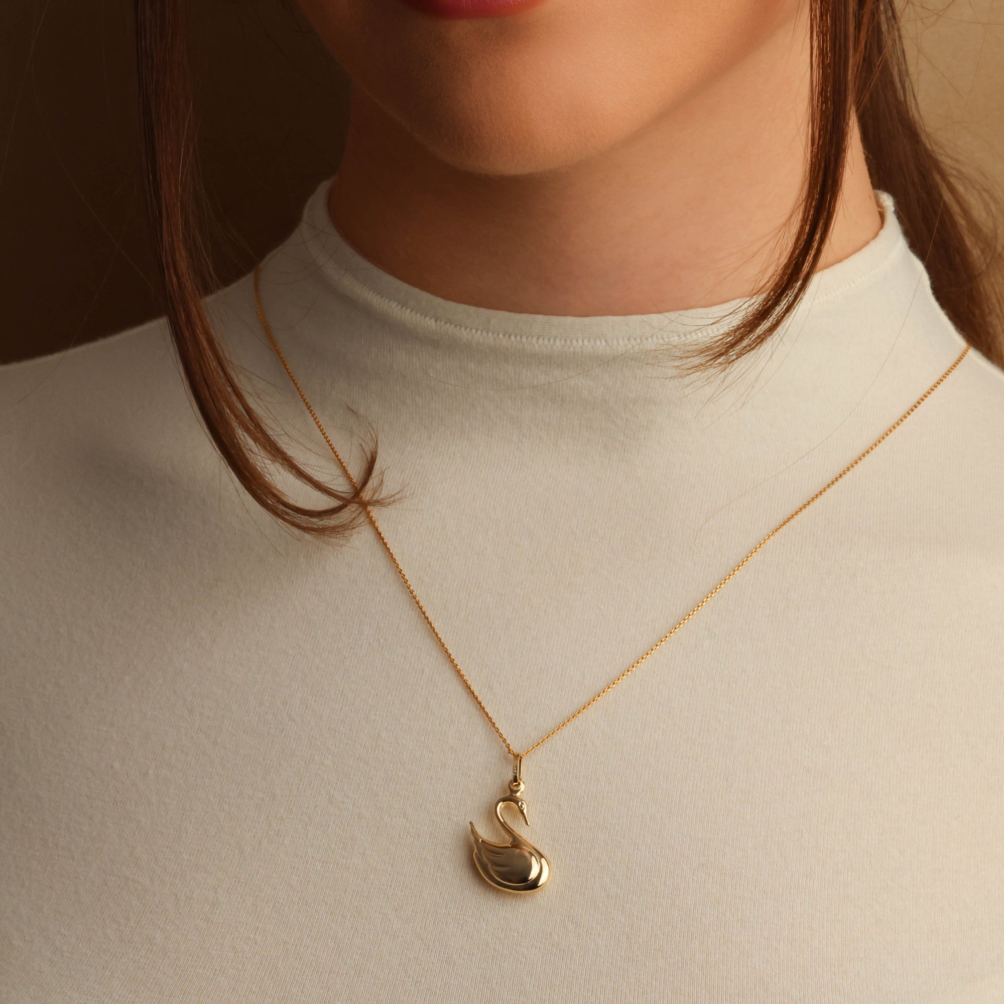 14K Gold Swan Necklace, view 2