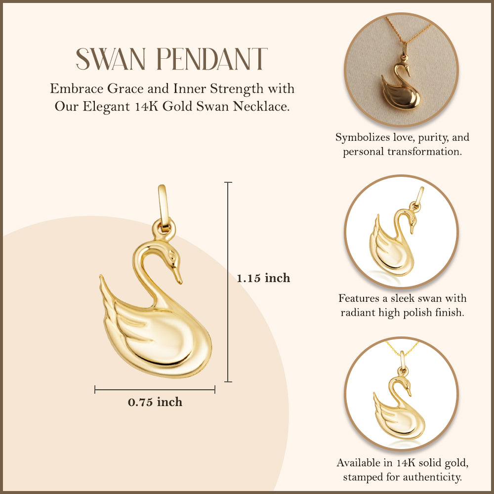 14K Gold Swan Necklace, view 3