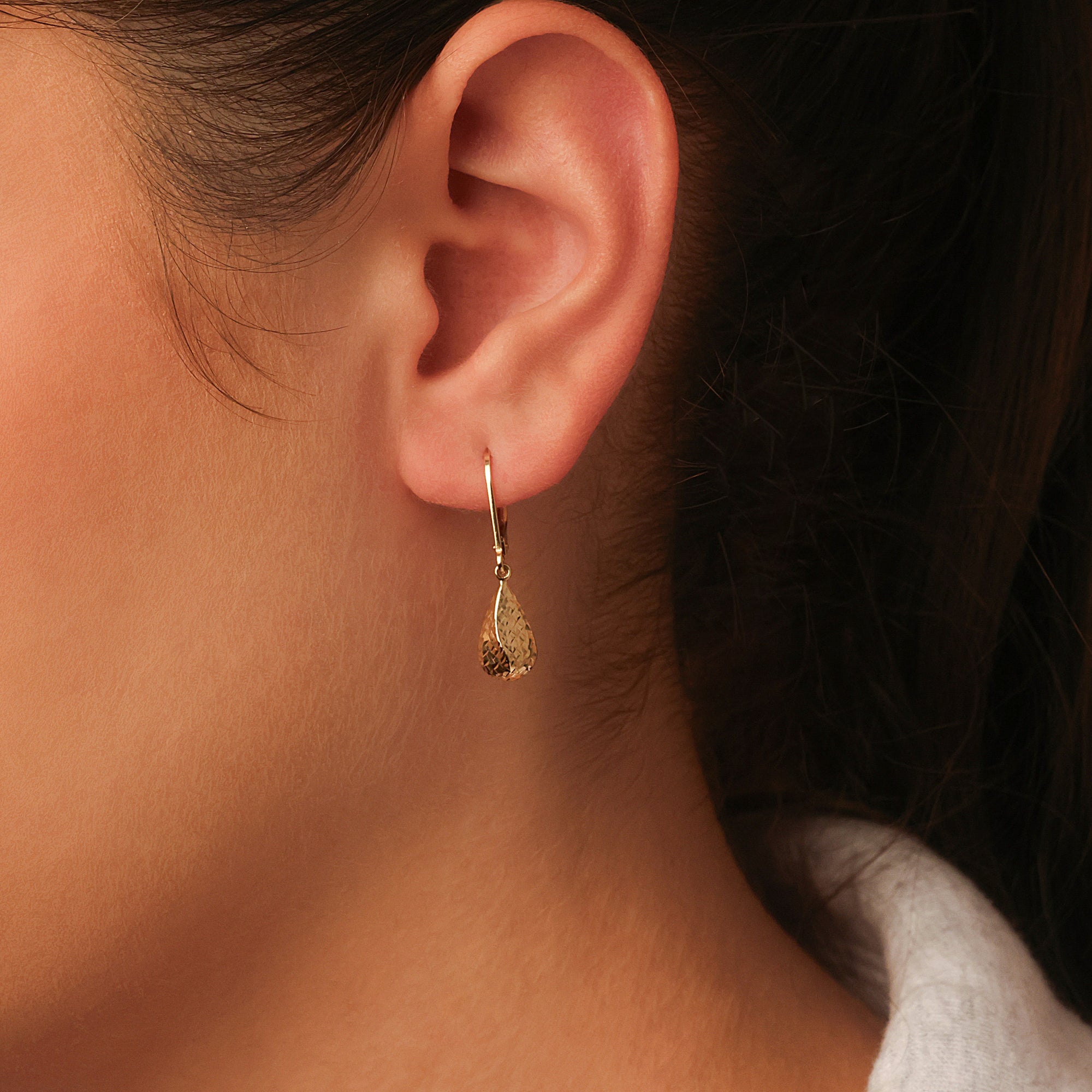 14K Gold Teardrop Dangle Earrings, view 2
