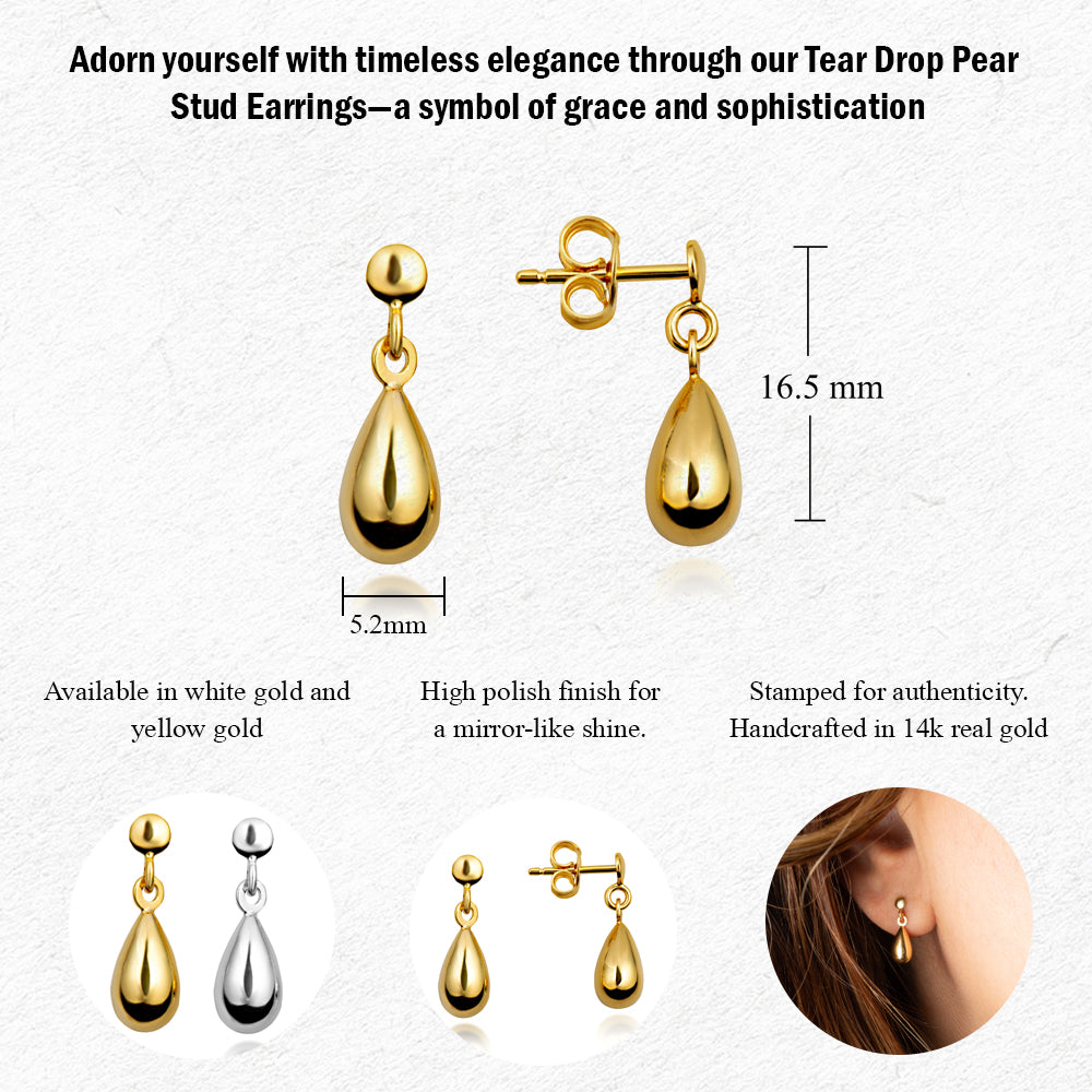 14K Gold Teardrop Stud Earrings, view 3
