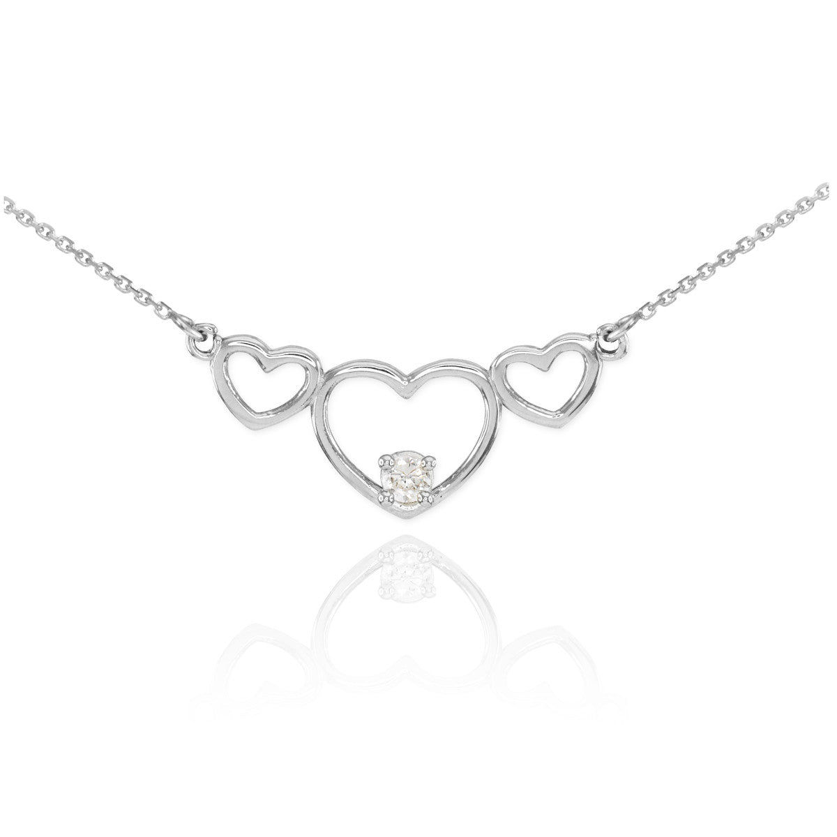 14K Gold Triple Heart Necklace with CZ, view 3