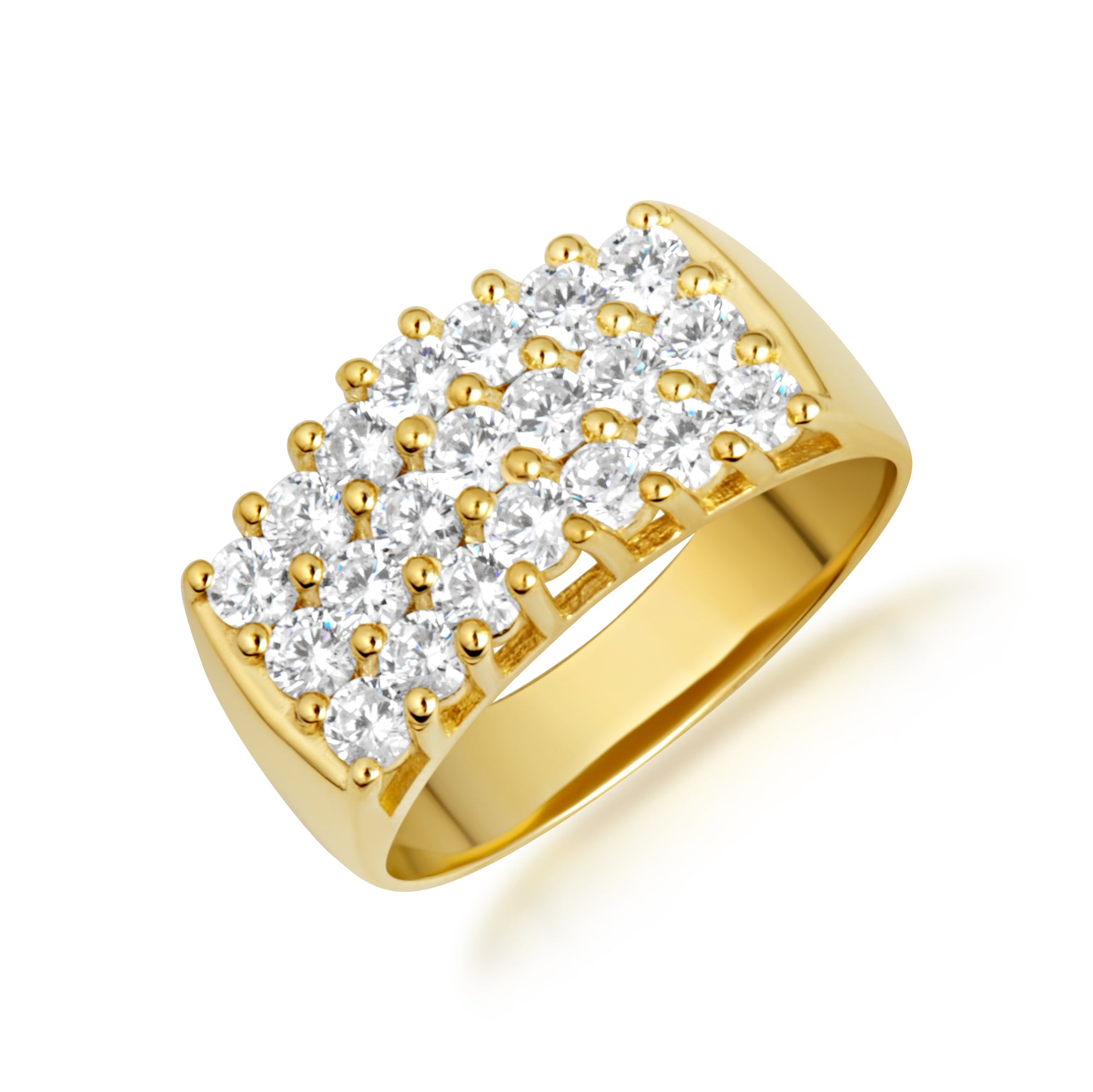 14K Gold Triple Row Lab Created Diamond Ring