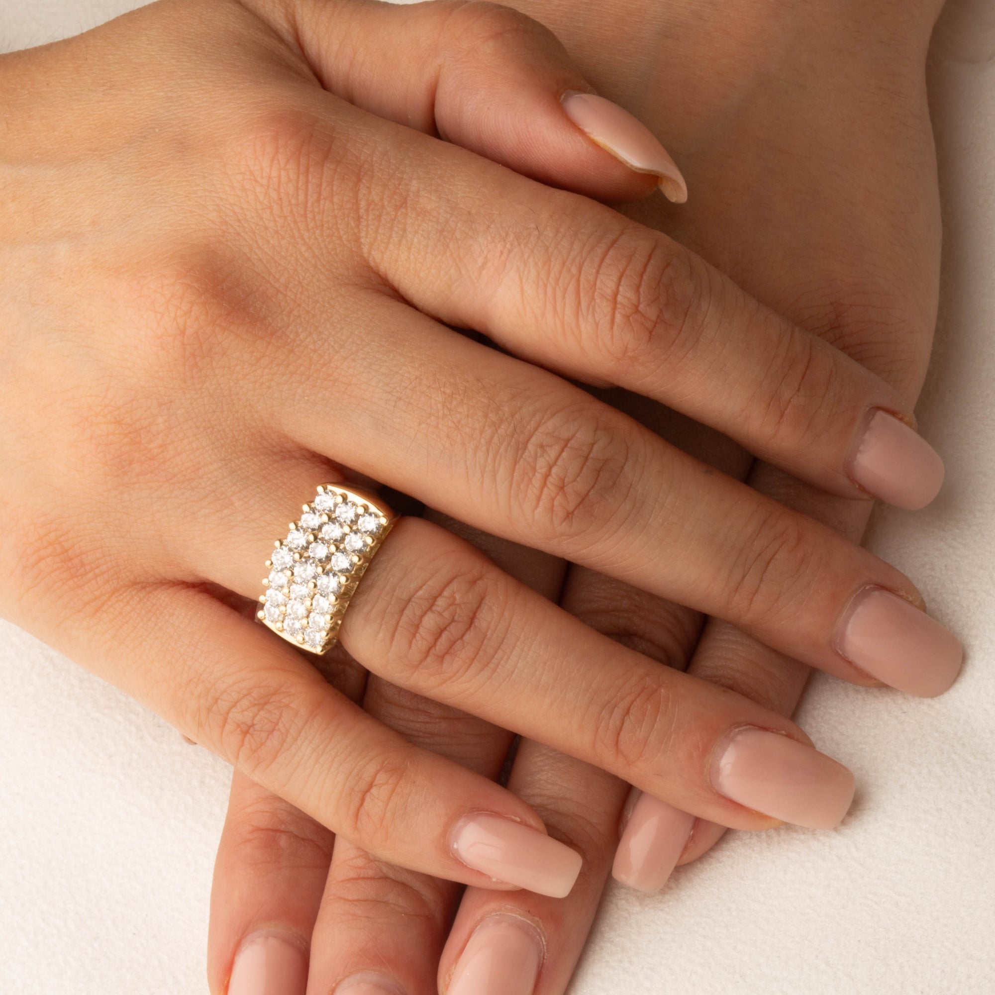 14K Gold Triple Row Lab Created Diamond Ring, view 2