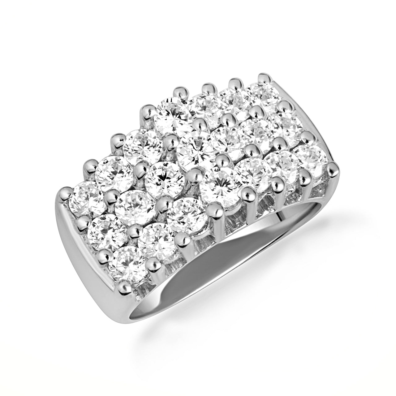 14K Gold Triple Row Lab Created Diamond Ring, view 6