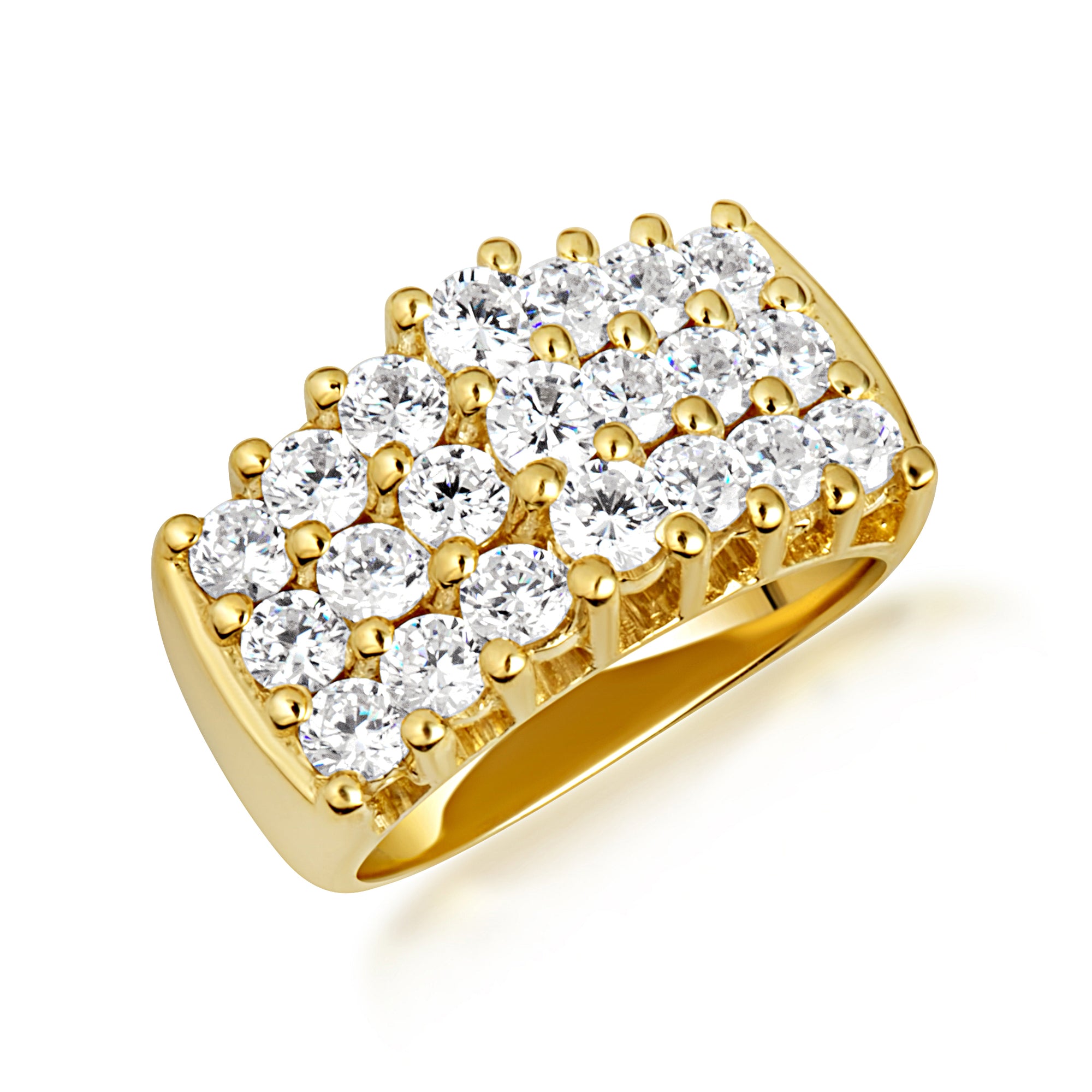 14K Gold Triple Row Lab Created Diamond Ring, view 8
