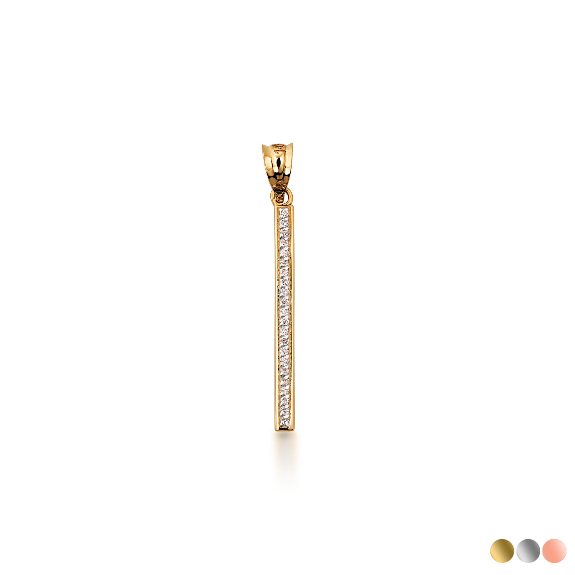 14K Gold Vertical Diamond Bar Pendant Necklace