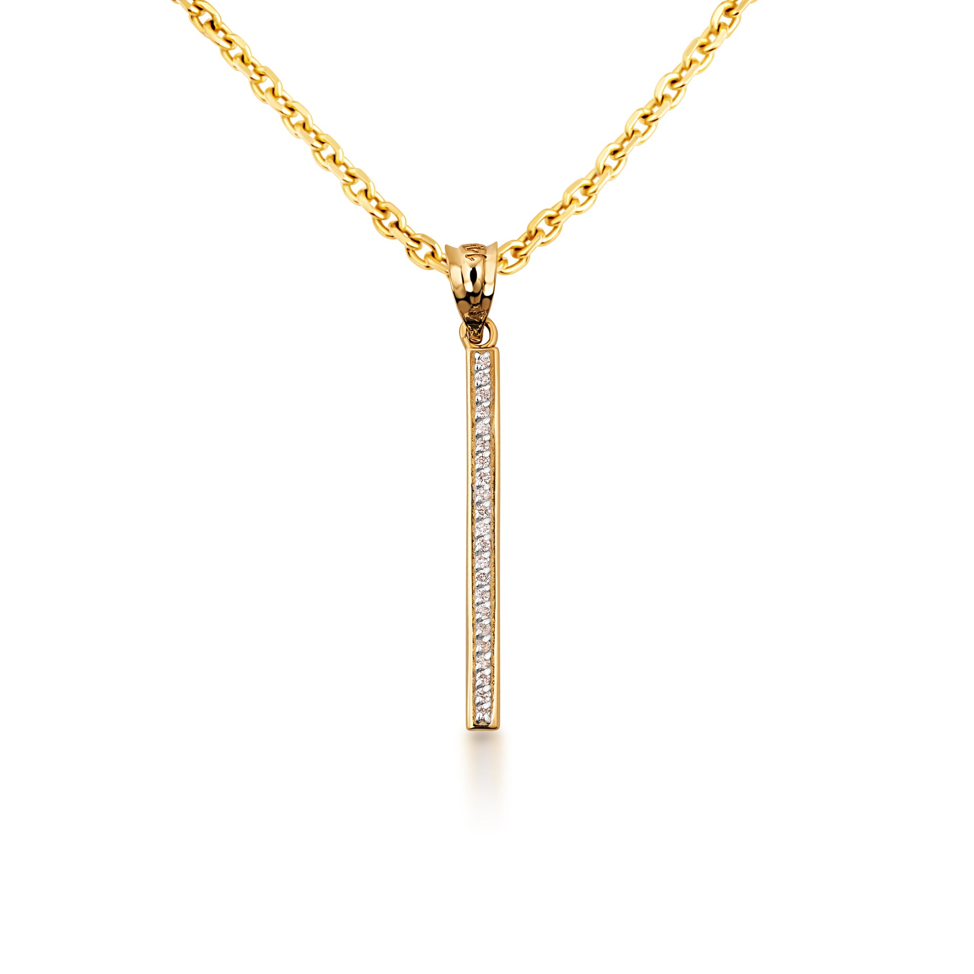 14K Gold Vertical Diamond Bar Pendant Necklace, view 4