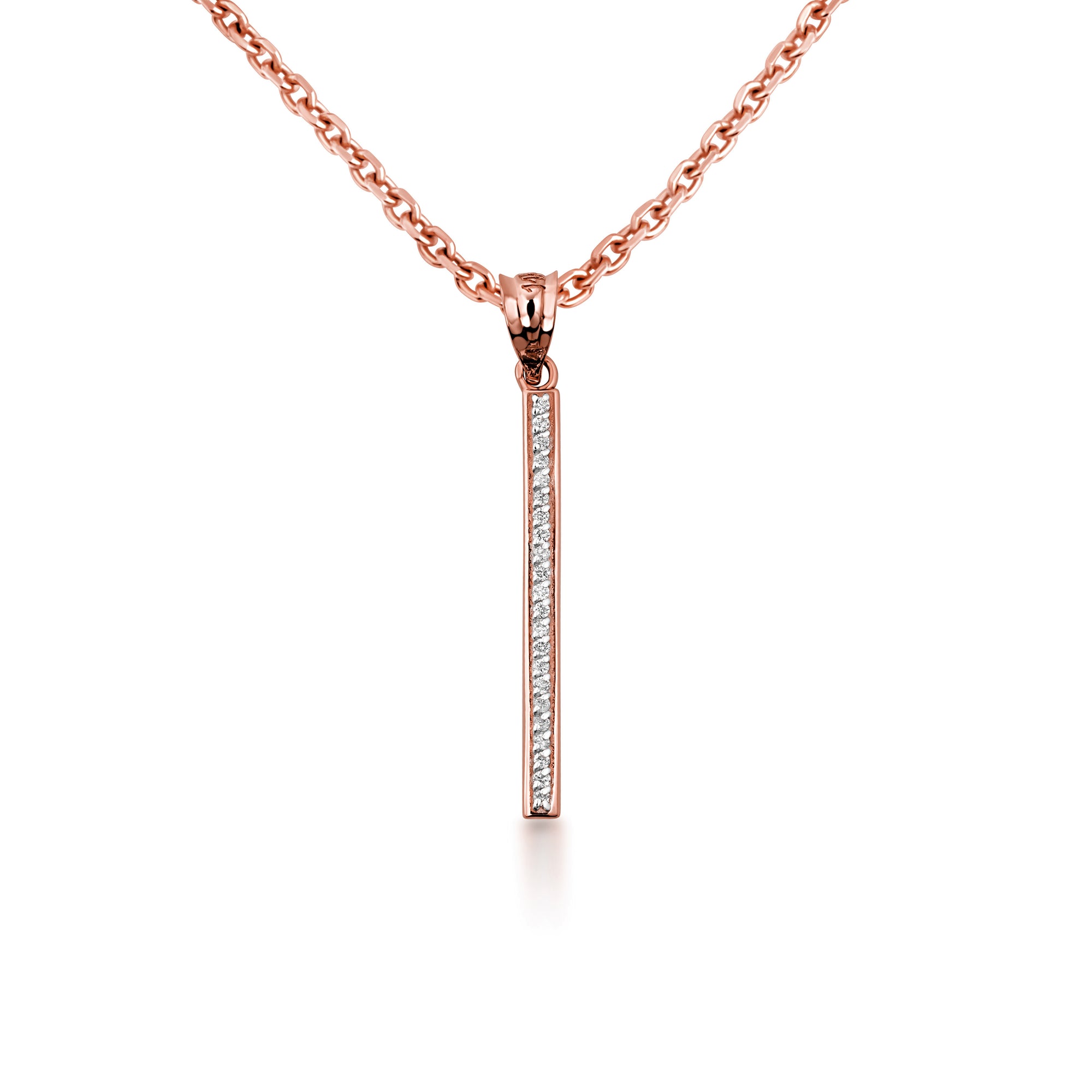14K Gold Vertical Diamond Bar Pendant Necklace, view 6