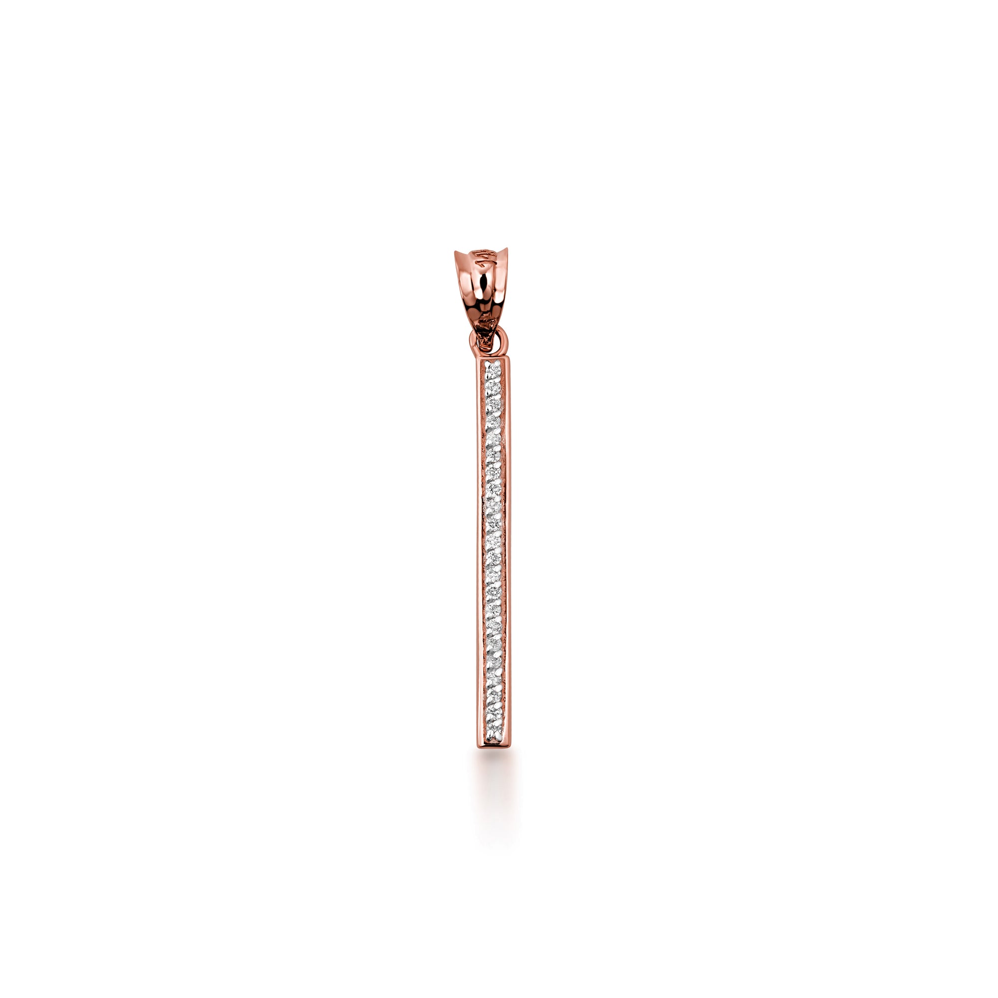 14K Gold Vertical Diamond Bar Pendant Necklace, view 7