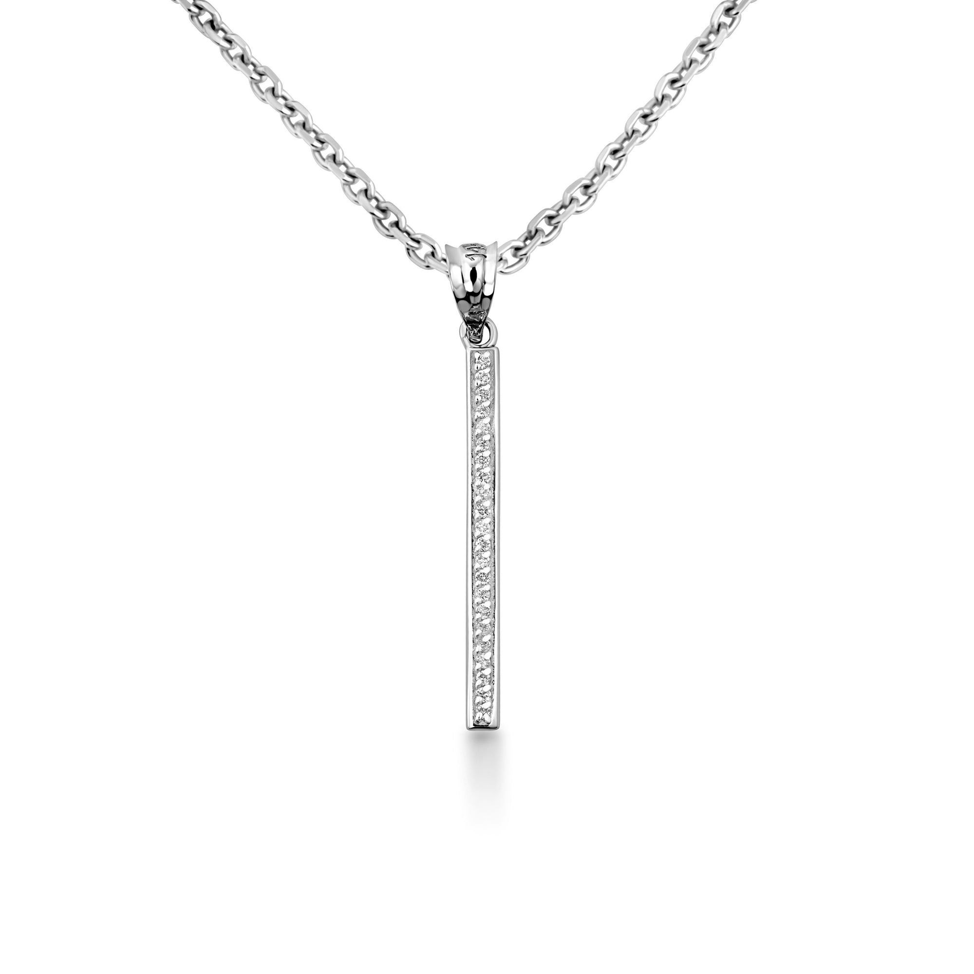 14K Gold Vertical Diamond Bar Pendant Necklace, view 8