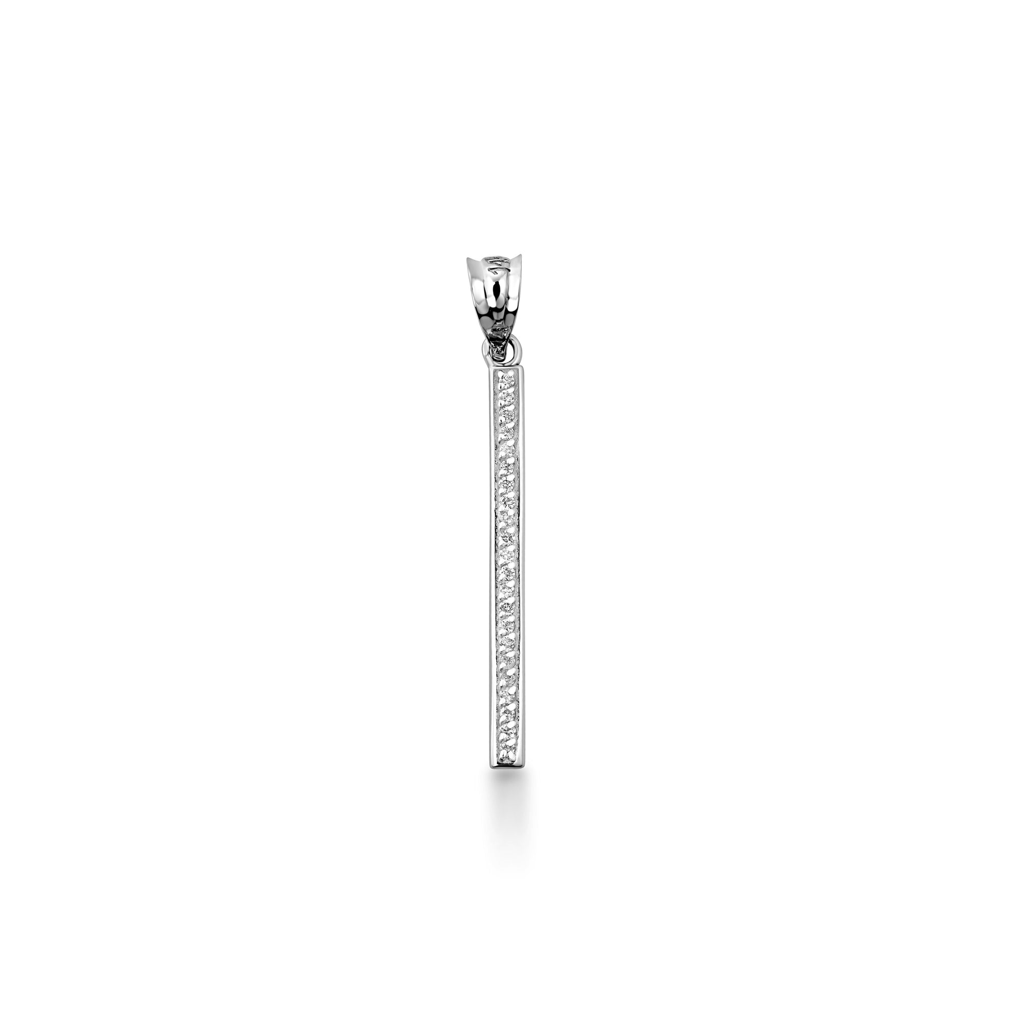 14K Gold Vertical Diamond Bar Pendant Necklace, view 9