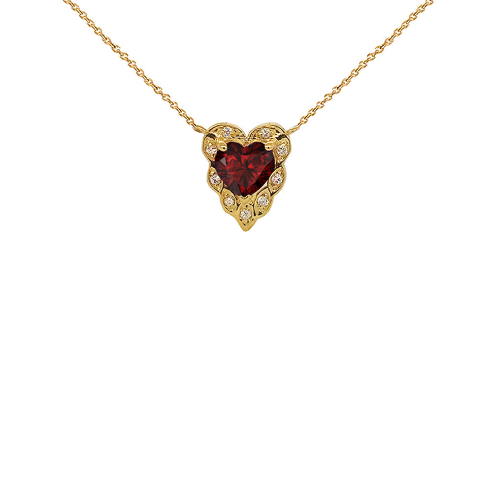 14K Halo Diamond Heart-Shaped Personalized Genuine Birthstone and Necklace in Yellow Gold, view 2