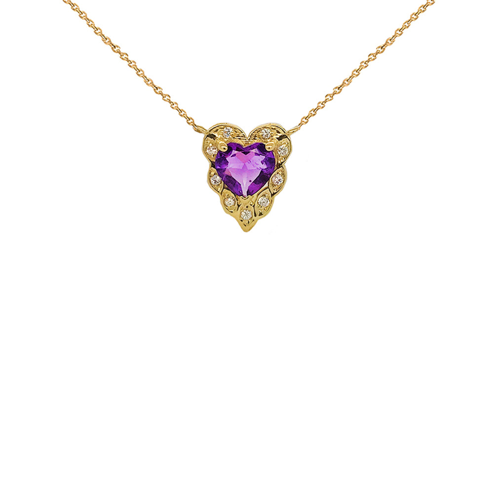 14K Halo Diamond Heart-Shaped Personalized Genuine Birthstone and Necklace in Yellow Gold, view 4