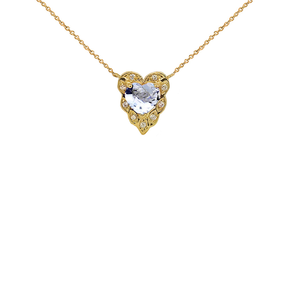 14K Halo Diamond Heart-Shaped Personalized Genuine Birthstone and Necklace in Yellow Gold, view 5