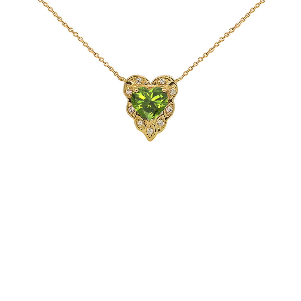 14K Halo Diamond Heart-Shaped Personalized Genuine Birthstone and Necklace in Yellow Gold, view 6