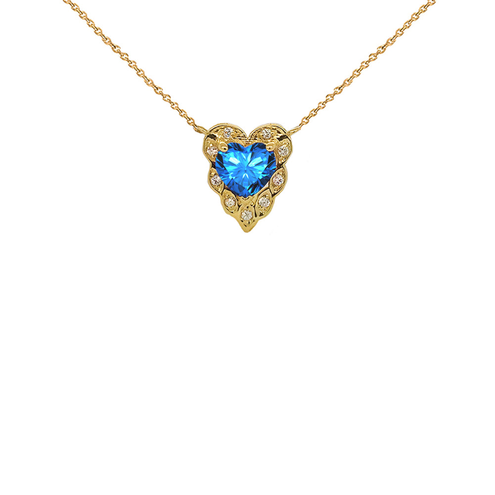 14K Halo Diamond Heart-Shaped Personalized Genuine Birthstone and Necklace in Yellow Gold, view 8