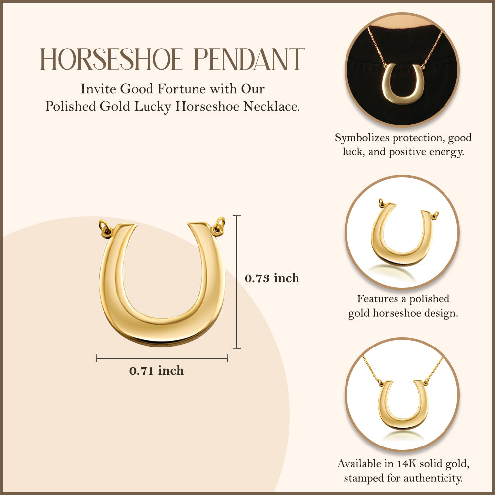 14K Polished Gold Lucky Horseshoe Necklace, view 3