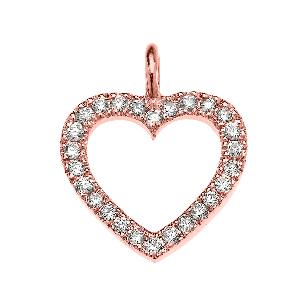 14K Rose Gold Diamond Heart Pendant Necklace